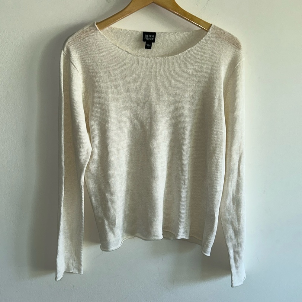 Eileen Fisher White 100% Linen Sweater L Large